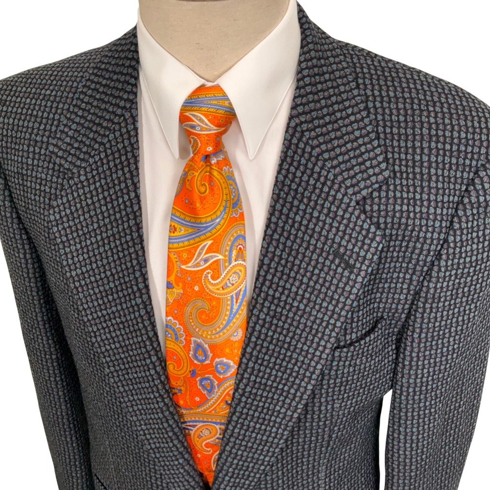 Jhane Barnes Blazer Mens 40R Blue Purple Micro Check Geometric Textured Artsy